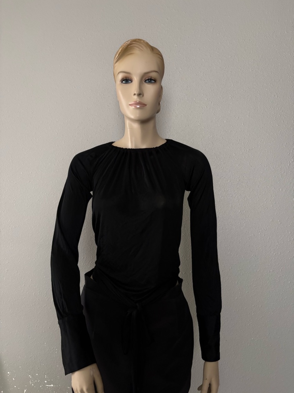 Just Cavalli Black Long-Sleeve Gathered Crew Top